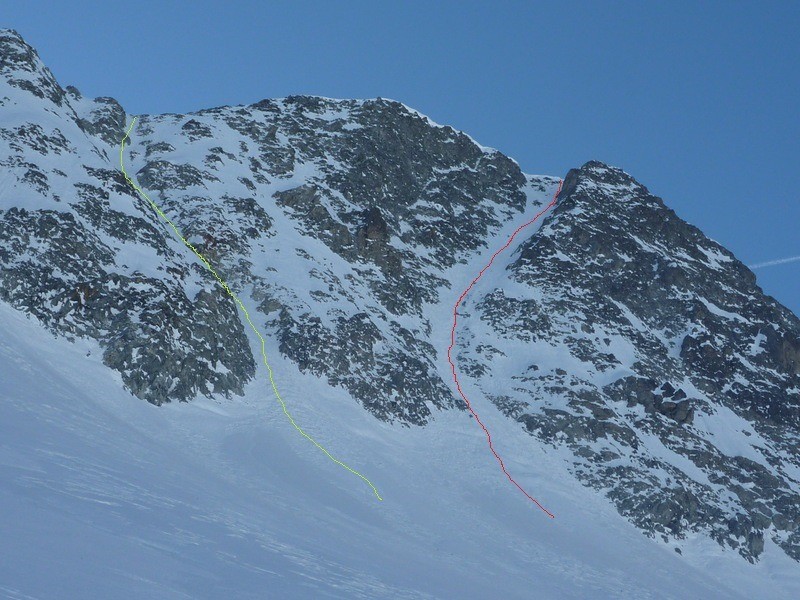 Perrgnot (en rouge) et Italiens (en vert) vu de la cote 2900m