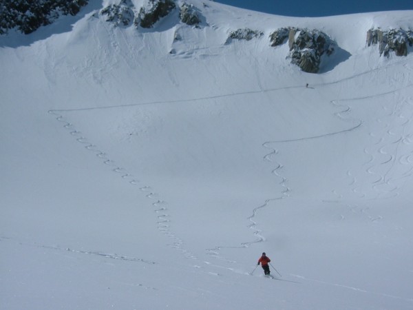 Autannes Face S : Bruno se régale déjà sur le glacier de Bron