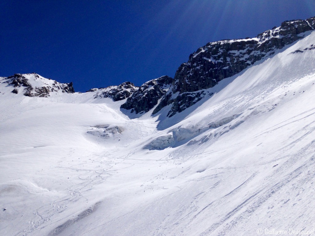 La combe Ouest, sur le glacier de Péclet