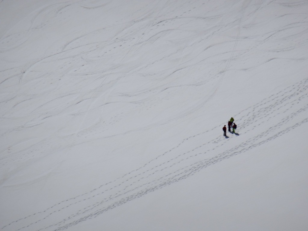 Groupe de marcheurs sur le glacier de St-Sorlin pris au zoom