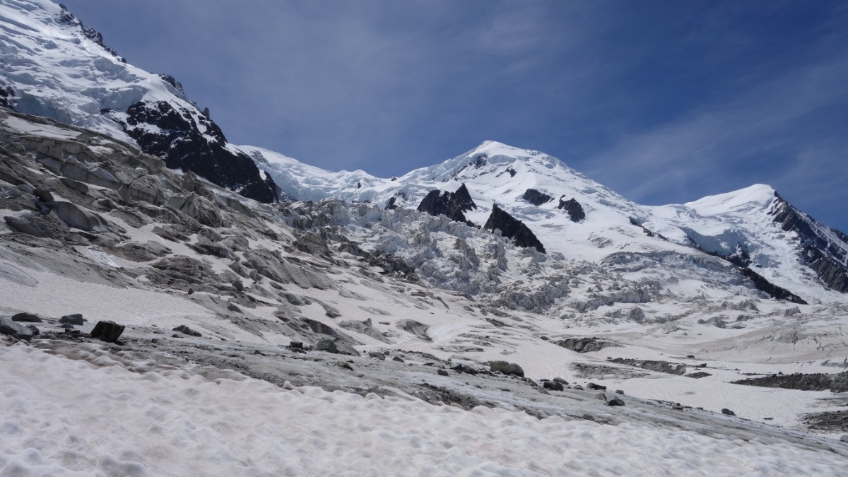 Panorama sur le Mont-Blanc, l'Arête Nord su Dôme et l'Aiguille du Goûter