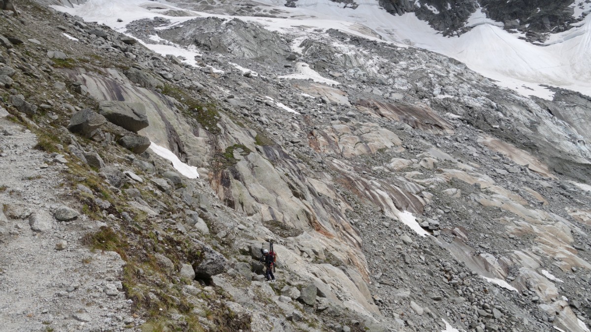 Le retour au Plan de l'Aiguille par la moraine