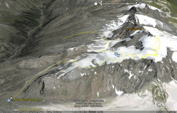 #1 Grand Paradis : Sur Google Earth.
Ne pas tenir compte des Allers-Retours sur la montagne de Nicolo et Stef Grand Paradis : Sur Google Earth.
Ne pas tenir compte des Allers-Retours sur la montagne de Nicolo et Stef