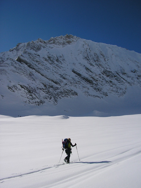#5 Sur le Glacier de La Mahure : Sandrine fait la trace sous la Dent Parrachée Sur le Glacier de La Mahure : Sandrine fait la trace sous la Dent Parrachée