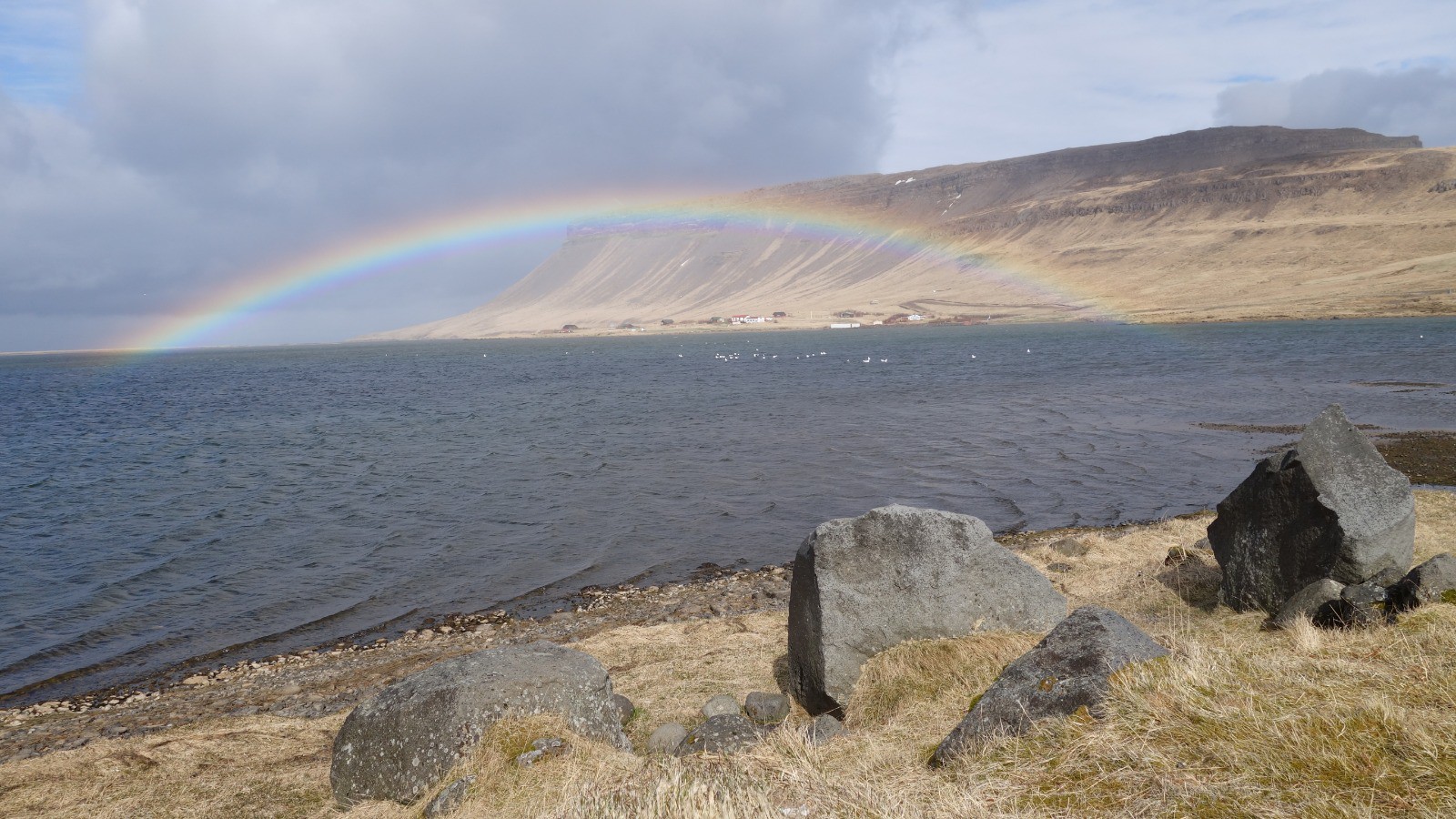 Magnifique arc-en-ciel sur le Kolfgrafafjordur