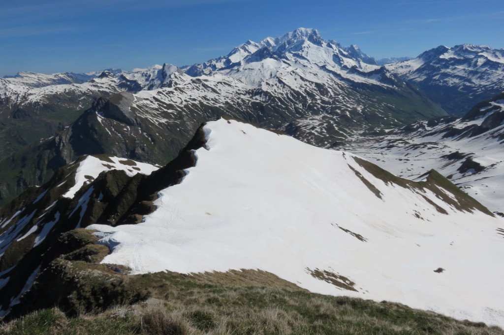 1er plan, combe de montée, arrière plan, Mont Blanc