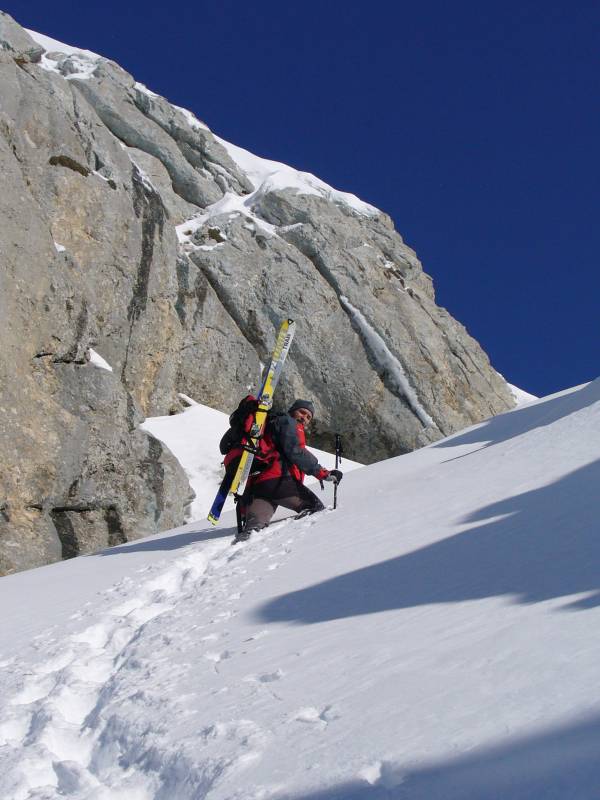 Sortie couloir : Moms juste après la sortie du couloir de la face Ouest