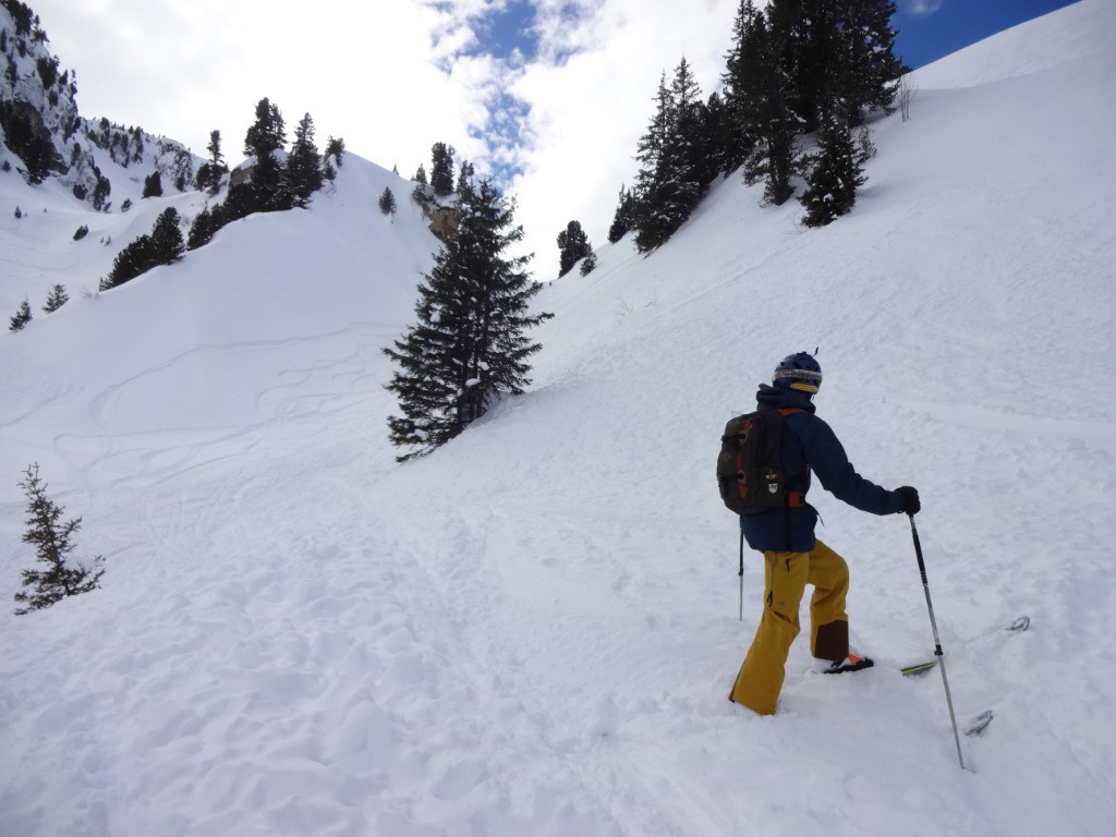 Au début du ruisseau du Grand Mont, nous skierons sur de nombreuses plaques parties plus tôt...