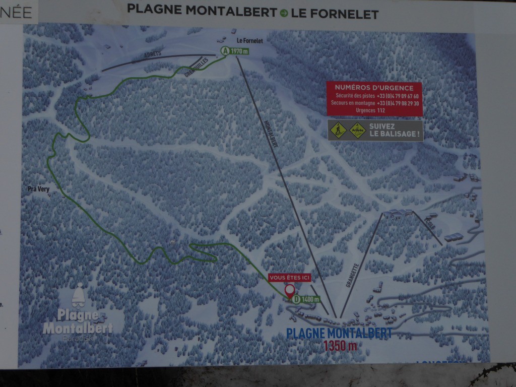 Plan de l'itinéraire balisé pour rejoindre le sommet de Montalbert
