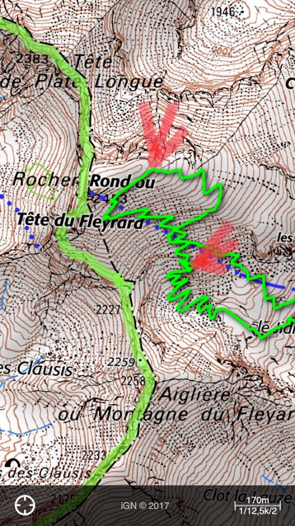 250 m de glissade entre les deux flèches