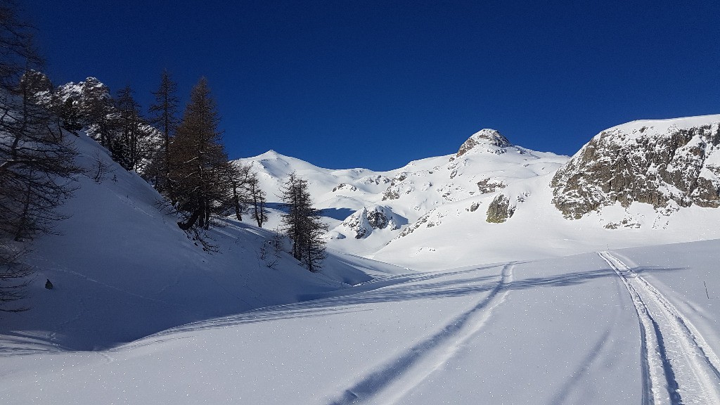 Juste en dessous du refuge du Chardonnet, les 15 cm de fraiche de la veille sont une merveille