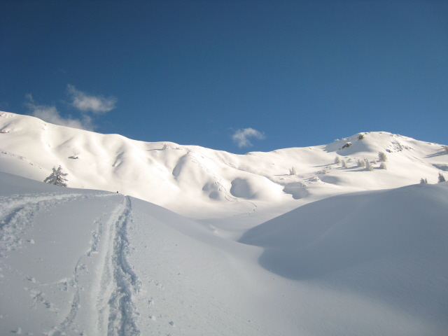 la Gardette 13 01 08 : Vue du Col avec les traces de descente