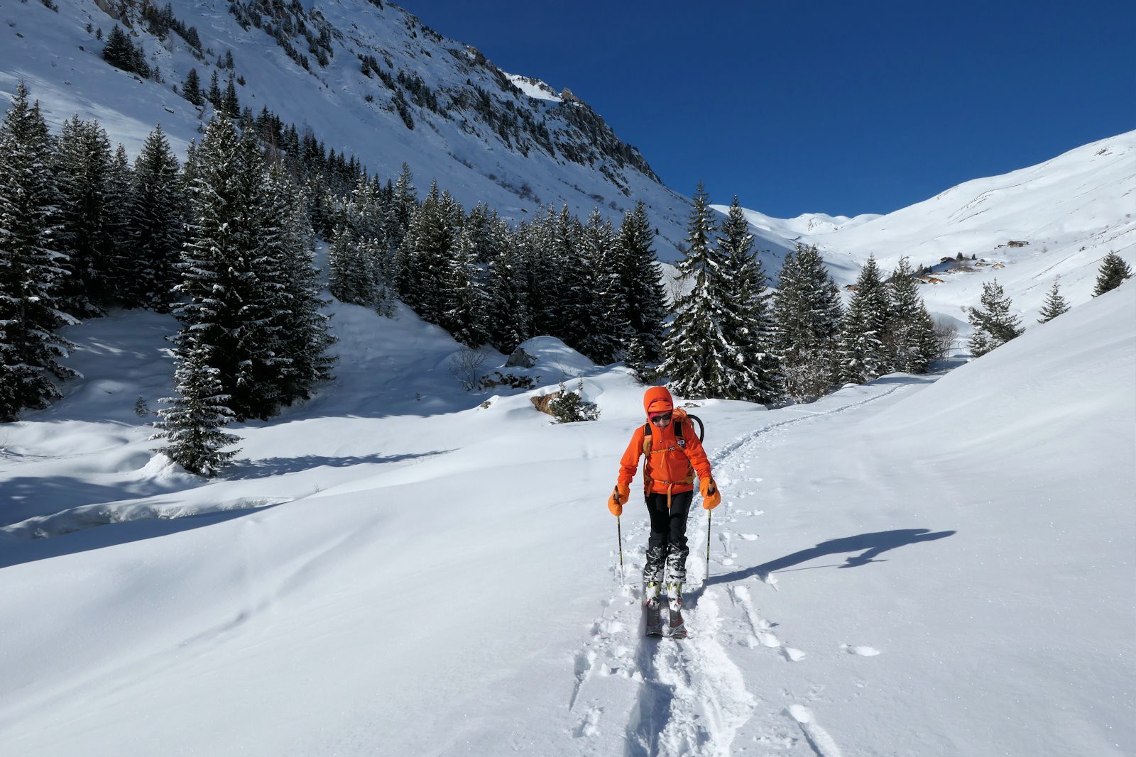 #18 La Pesée dépassée, quelques traces de raquettes et skis se sont ajoutées aux nôtres. La Pesée dépassée, quelques traces de raquettes et skis se sont ajoutées aux nôtres.