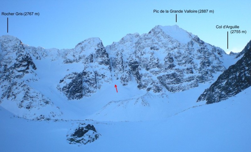 Le couloir depuis la combe de la Grande Valloire.