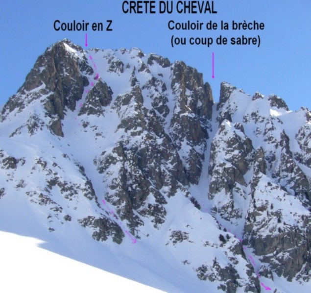 Crête du Cheval: couloir en Z et de la brèche (ou coup de sabre)