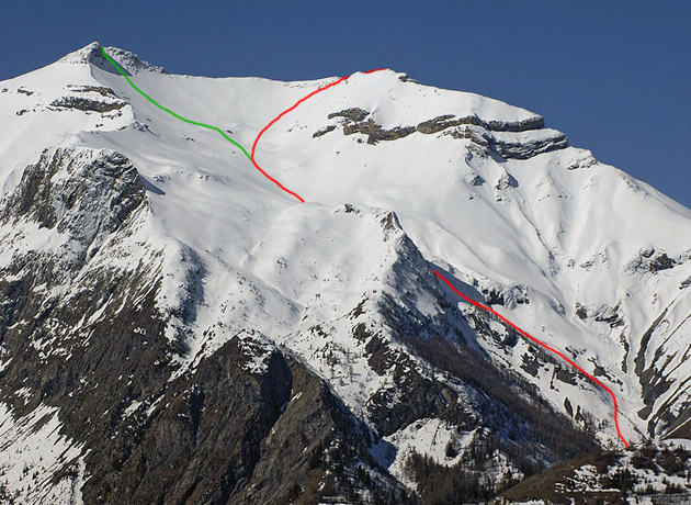 Grand Renaud (en rouge) et pic du col d'Ornon (en vert)