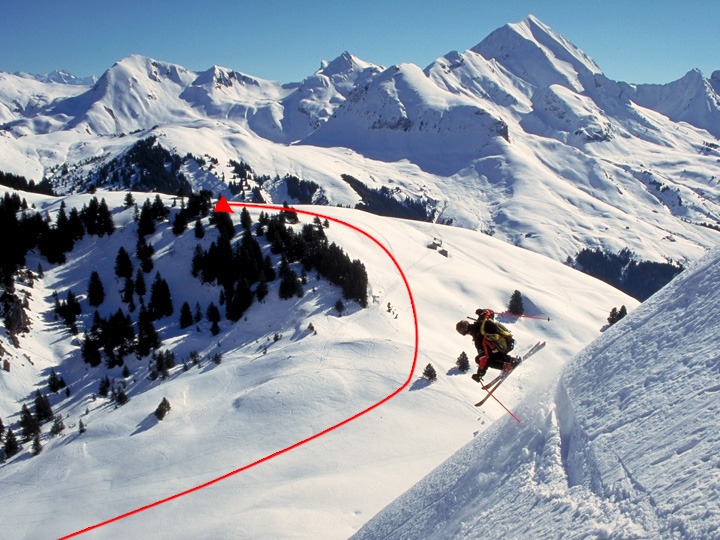 Le point côté 1701 m (ou Pointe du Plan du Tour) vu depuis le couloir Est du Sulens.
Un itinéraire idéal pour débuter uniquement par conditions très sûres.