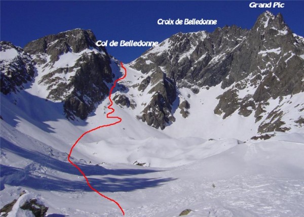 Itineraire pour le col de Belledonne depuis le pas du Bessey