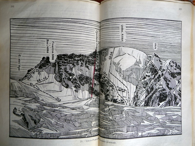 Le topo Chabod, 1980, avec un gros sérac au milieu de la face