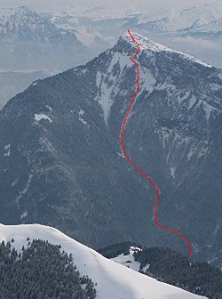 Tracé de la descente par la combe des grangettes vu de Sous-Dîne.