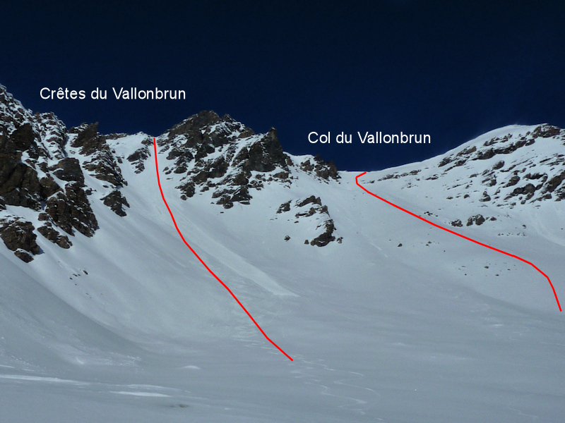 Couloir S des crêtes du Vallonbrun (4.1)
Pente Sud du Col du Vallonbrun (3.3)