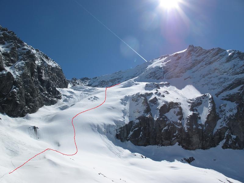 L'itinéraire dans le bas du glacier du Geay