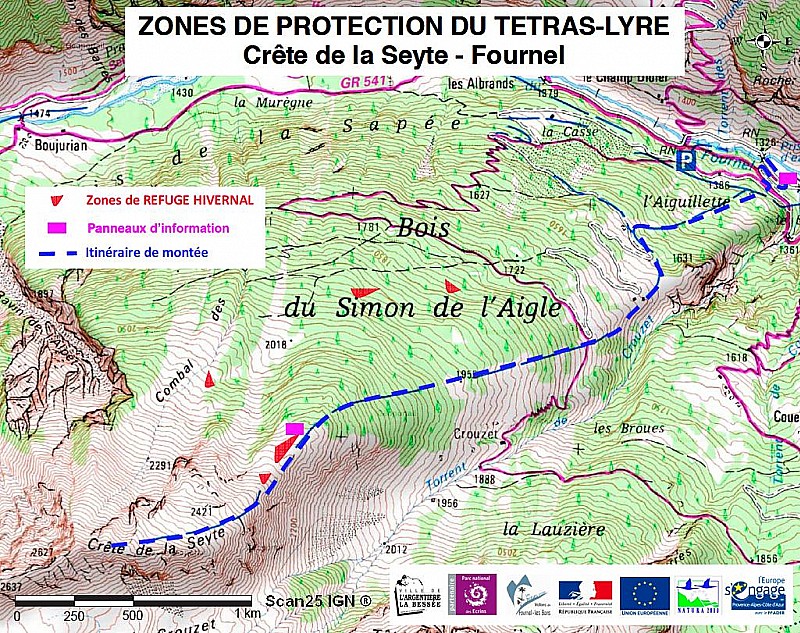 Localisation des dispositifs de protection du Tétras-lyre