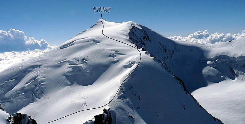 Strahlhorn, le fin de l'itinéraire vu de l'Epaule du Rimpfischhorn