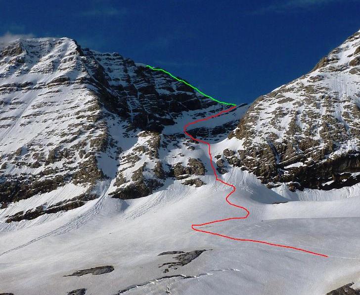 L'itinéraire entre 2300m et 3000m; le couloir d’accès au glacier et la montée au dessus des barres