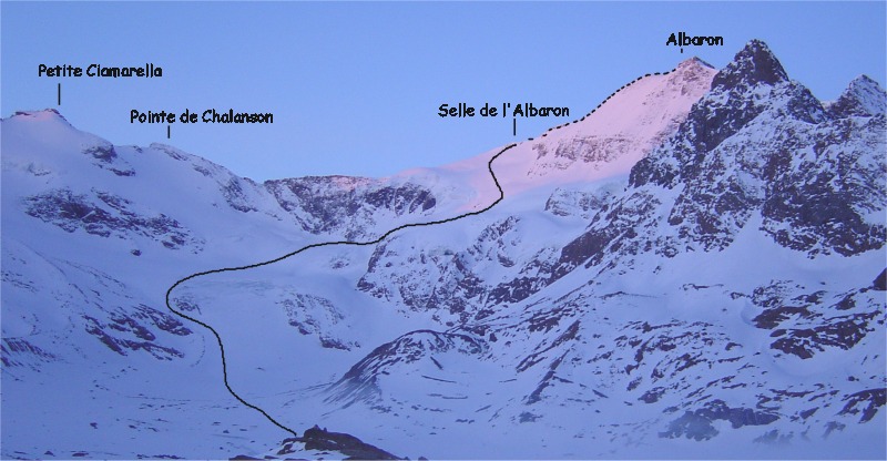 Itineraire de montée depuis le refuge des Evettes