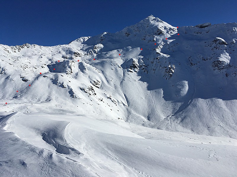 L'itinéraire de montée au col de 2898m depuis le Lac de Roche Noire. 