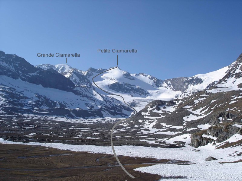 Itinéraire vu depuis la moraine, presque au refuge des Evettes