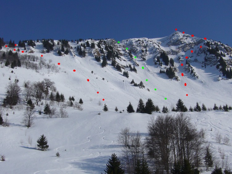 Versant Nord en rouge 2.3/3.1
en vert couloir 4.2