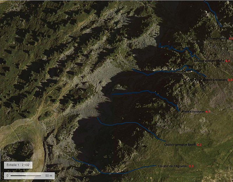 Traces GPS des couloirs sur fond Géoportail